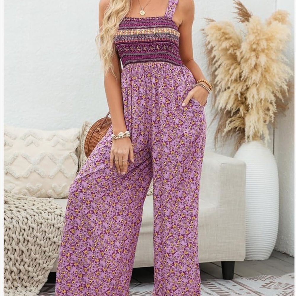 Chic Floral Purple Jumpsuit - Picture 4 of 5